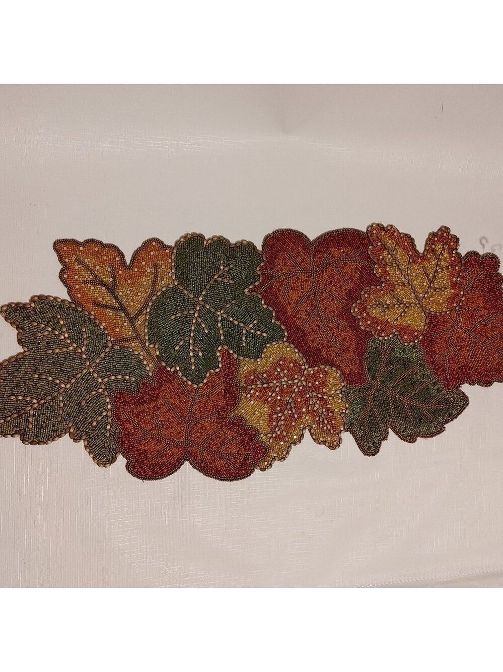 BEAUTIFUL BEADED Pier 1 Table Runner Fall Leaves